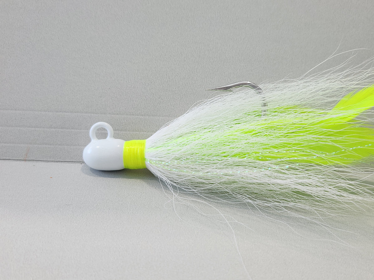 White with chartreuse feathers.