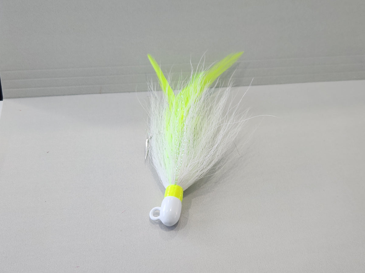 White with chartreuse feathers.