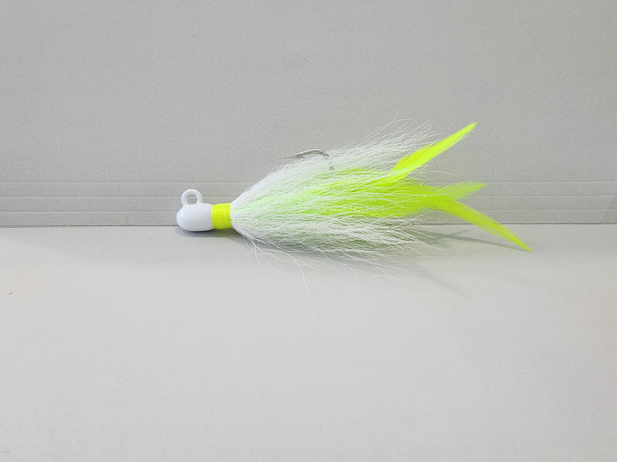 White with chartreuse feathers.